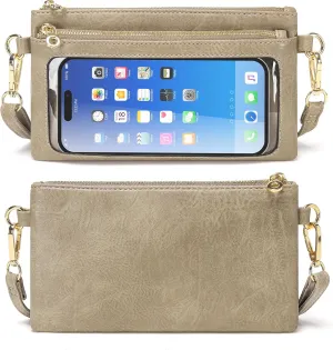 Women's Wallets Leather Small Crossbody Bag Wristlet Clutch Purse Slim Ladies Phone Bags with Shoulder Wrist Straps