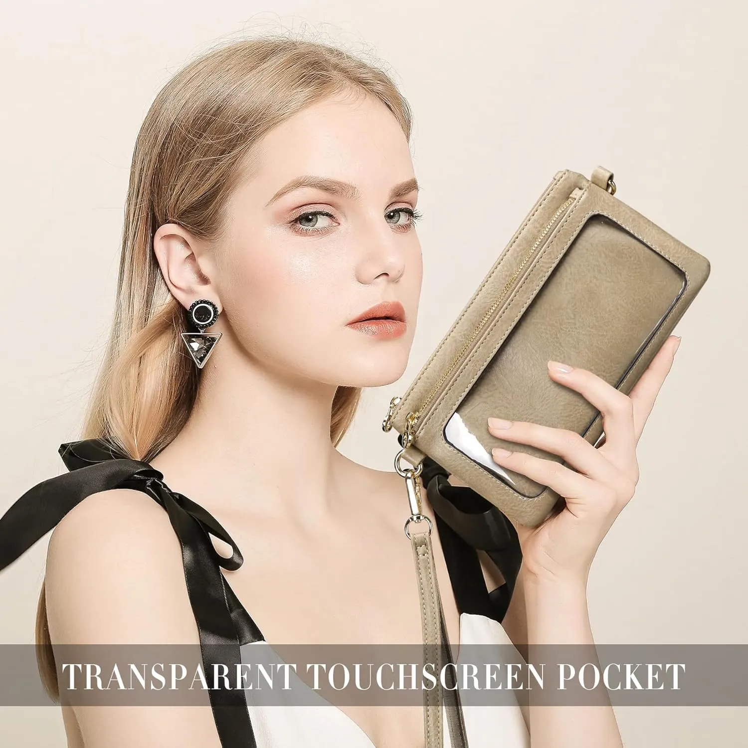 Women's Wallets Leather Small Crossbody Bag Wristlet Clutch Purse Slim Ladies Phone Bags with Shoulder Wrist Straps