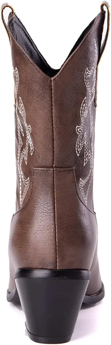 Women's White Embroidered Cowboy Ankle Boots