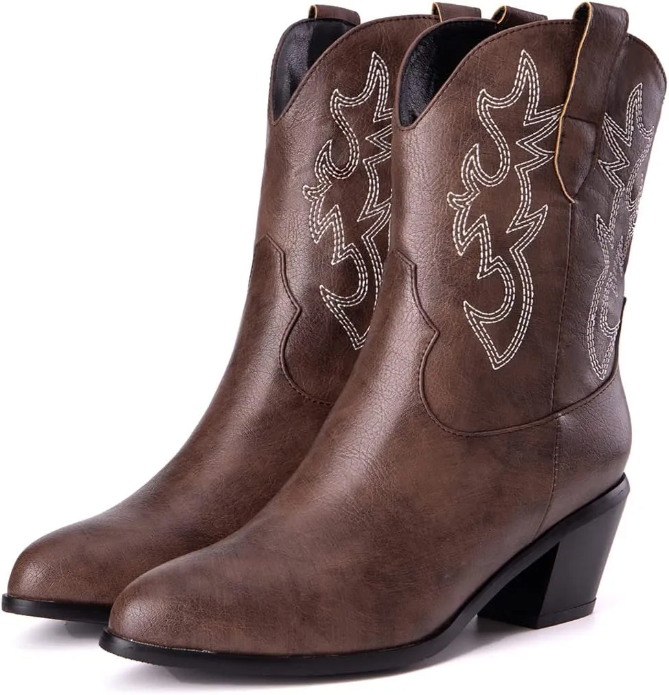 Women's White Embroidered Cowboy Ankle Boots
