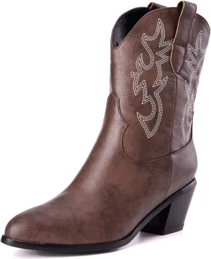 Women's White Embroidered Cowboy Ankle Boots
