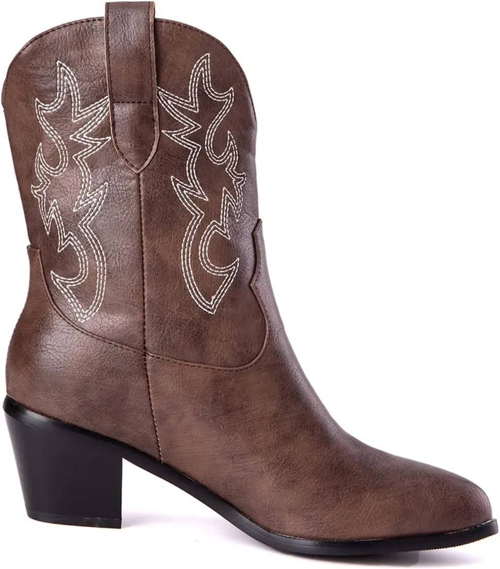 Women's White Embroidered Cowboy Ankle Boots
