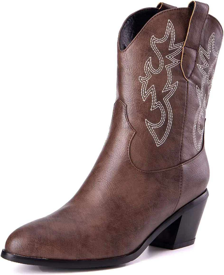 Women's White Embroidered Cowboy Ankle Boots