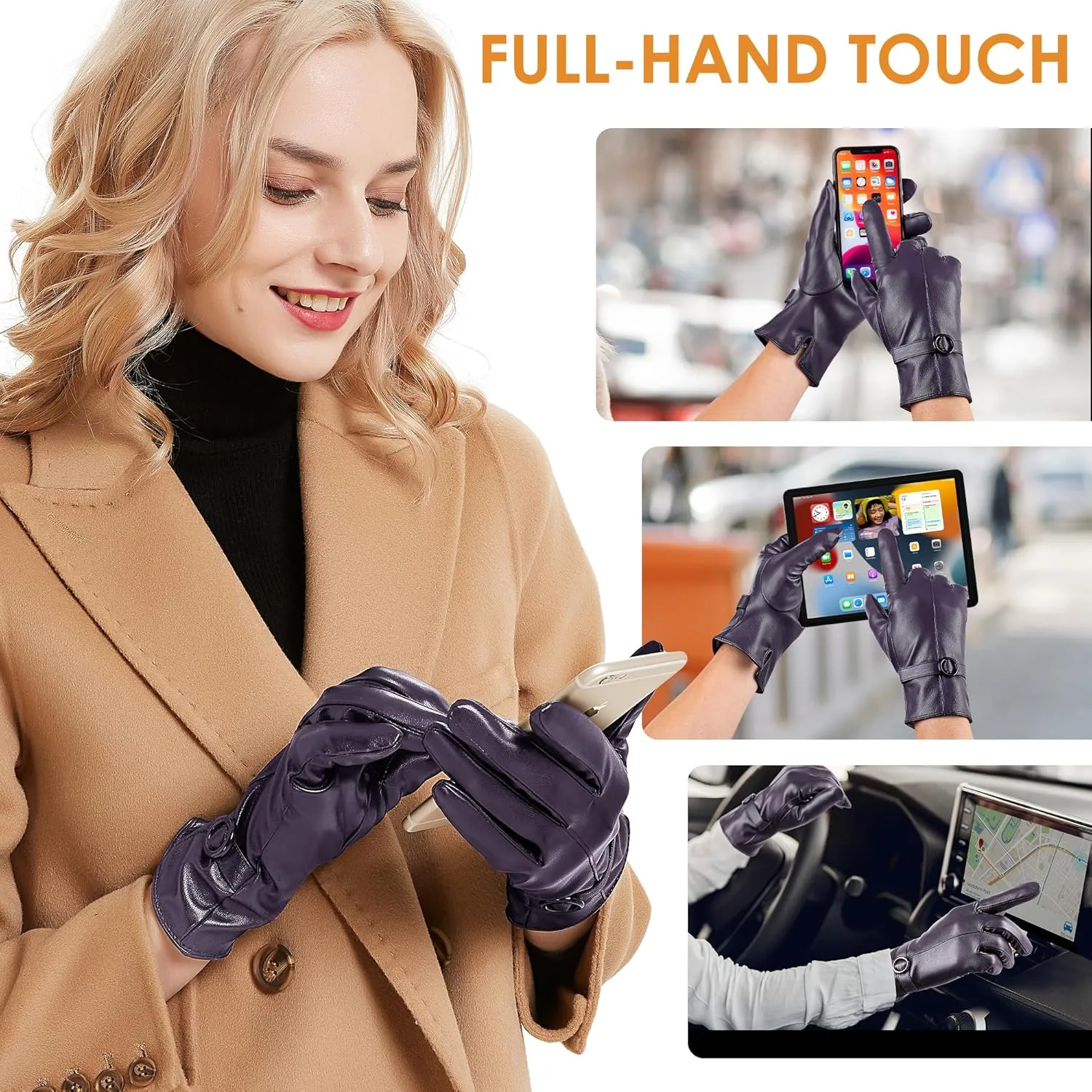 Womens Winter Leather Gloves Touchscreen Texting Warm Driving Lambskin Gloves