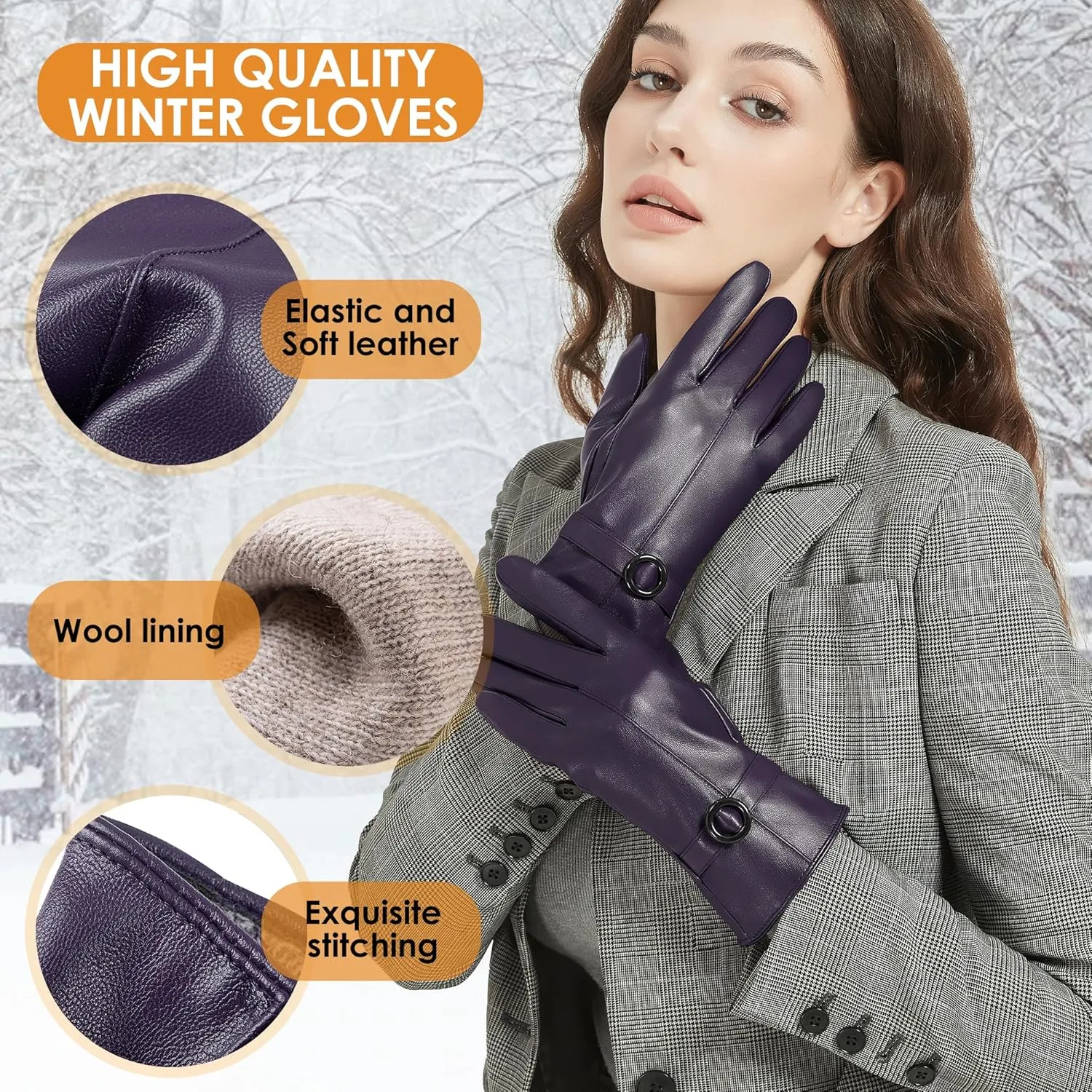Womens Winter Leather Gloves Touchscreen Texting Warm Driving Lambskin Gloves