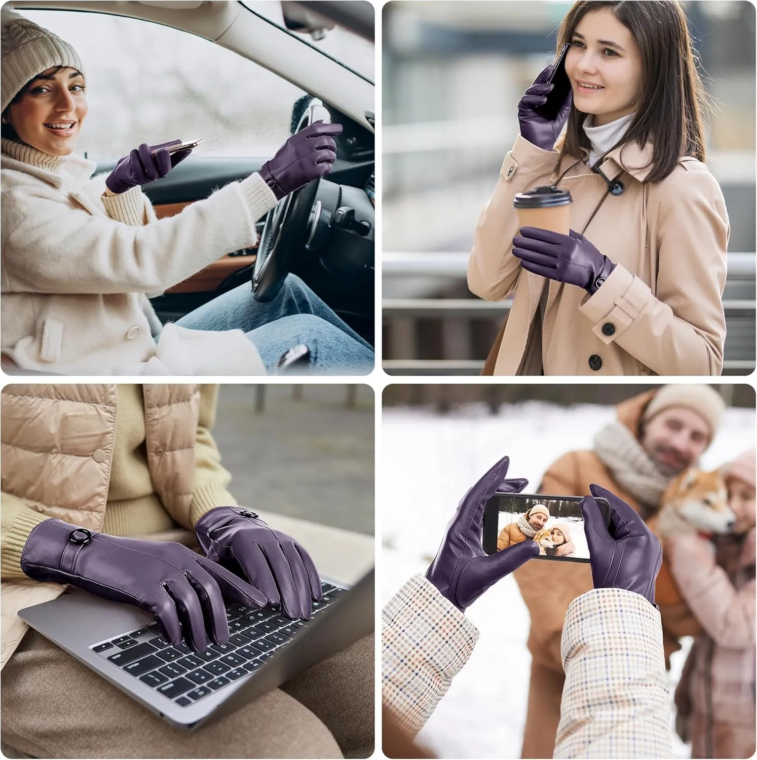 Womens Winter Leather Gloves Touchscreen Texting Warm Driving Lambskin Gloves