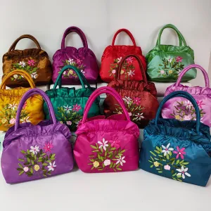Women's Zipper Handmade Ribbon Embroidered Mom Shopping Handbags