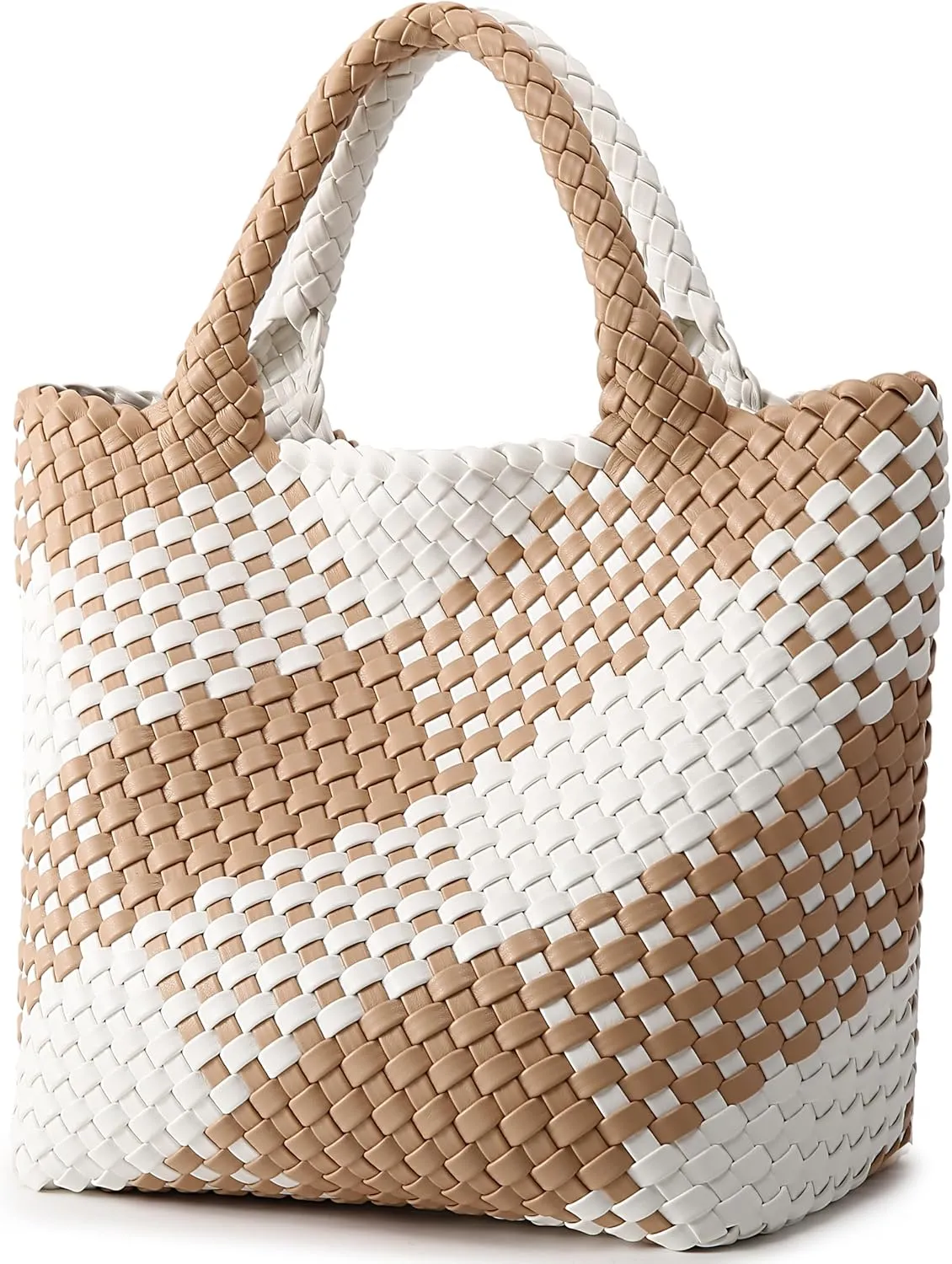 Woven Bag for Women, Vegan Leather Tote Bag Large Summer Beach Travel Handbag and Purse Retro Handmade Shoulder Bag