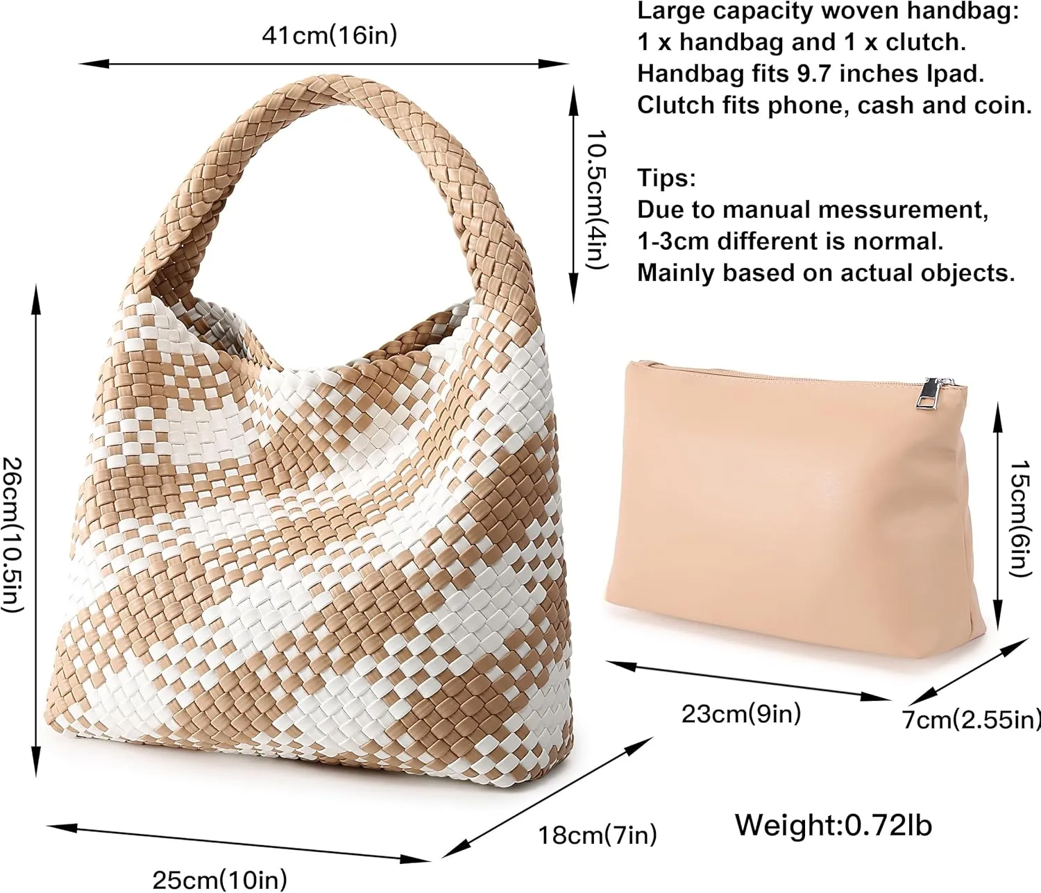 Woven Bag for Women, Vegan Leather Tote Bag Large Summer Beach Travel Handbag and Purse Retro Handmade Shoulder Bag
