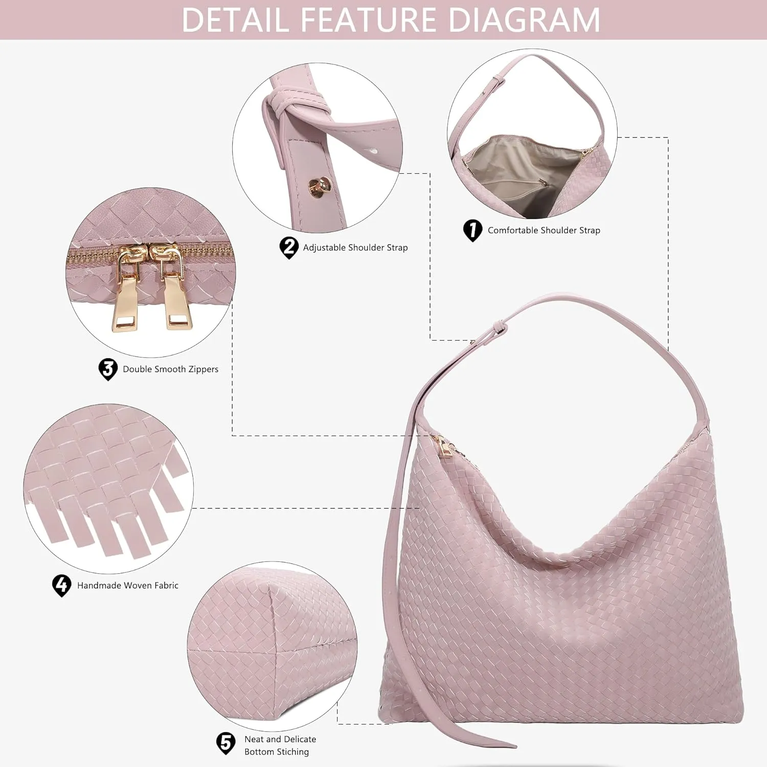 Woven Bag for Women, Vegan Leather Tote Bags Large Hobo Purses for Women Handmade Shoulder Bag with Adjustable Strap