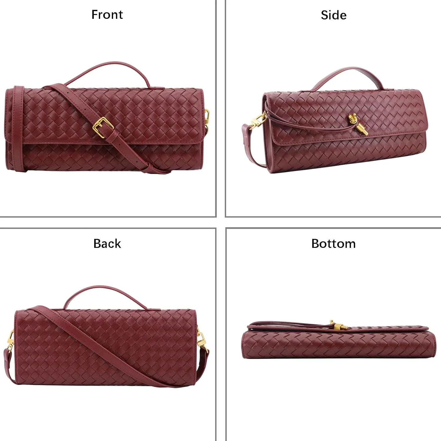 Woven Clutch Purse for Women Designer Shoulder Handbag Leather Crossbody Evening Bag with Detachable Chain