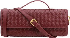 Woven Clutch Purse for Women Designer Shoulder Handbag Leather Crossbody Evening Bag with Detachable Chain