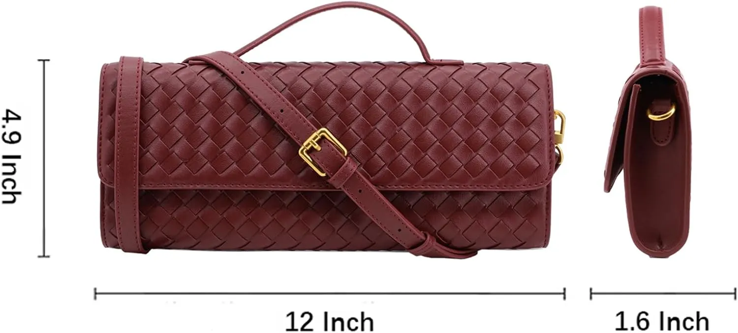 Woven Clutch Purse for Women Designer Shoulder Handbag Leather Crossbody Evening Bag with Detachable Chain