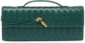 Woven Clutch Purses For Women, Woven Leather Crossbody Bag Purse Rectangle Clutch Bag & Unique Gold Knot Closure
