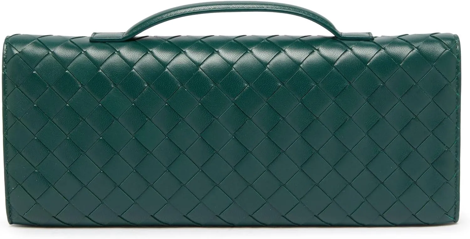 Woven Clutch Purses For Women, Woven Leather Crossbody Bag Purse Rectangle Clutch Bag & Unique Gold Knot Closure