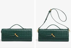 Woven Clutch Purses For Women, Woven Leather Crossbody Bag Purse Rectangle Clutch Bag & Unique Gold Knot Closure