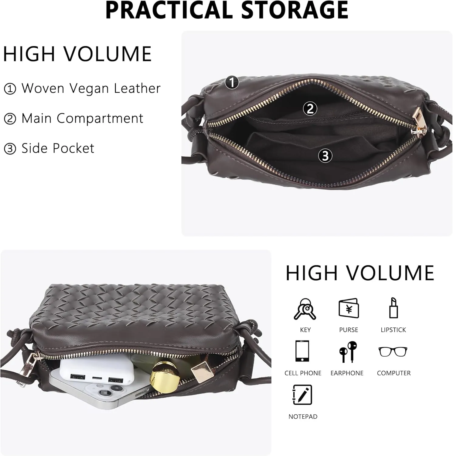 Woven Crossbody Bags for Women,Handwoven Small Purses for Women,Vegan Leather Handbag Trendy Shoulder Bag