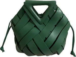 Woven Leather Shoulder Bag Top Handle Satchel with Adjustable Strap Handbag Tote Bag for Women(Green)