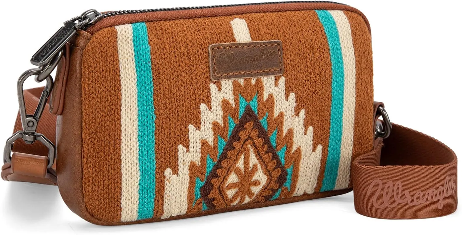 Wrangler Mini Crossbody Purse for Women Western Aztec Clutch Designer Tapestry Shoulder Handbags