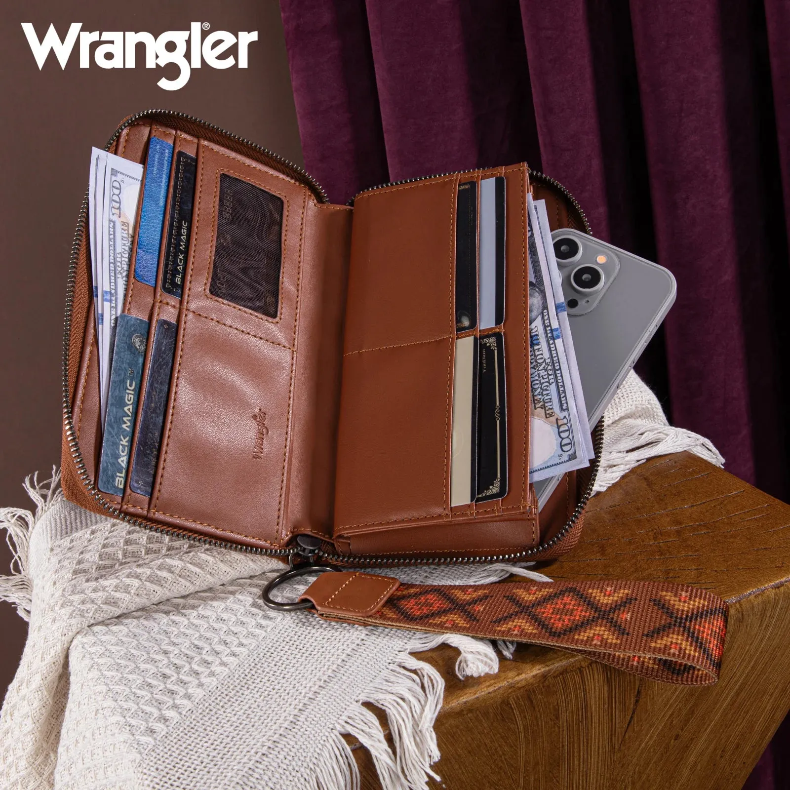Wrangler Southwestern Brown Embroidered Wallet - WG2214-W006BR