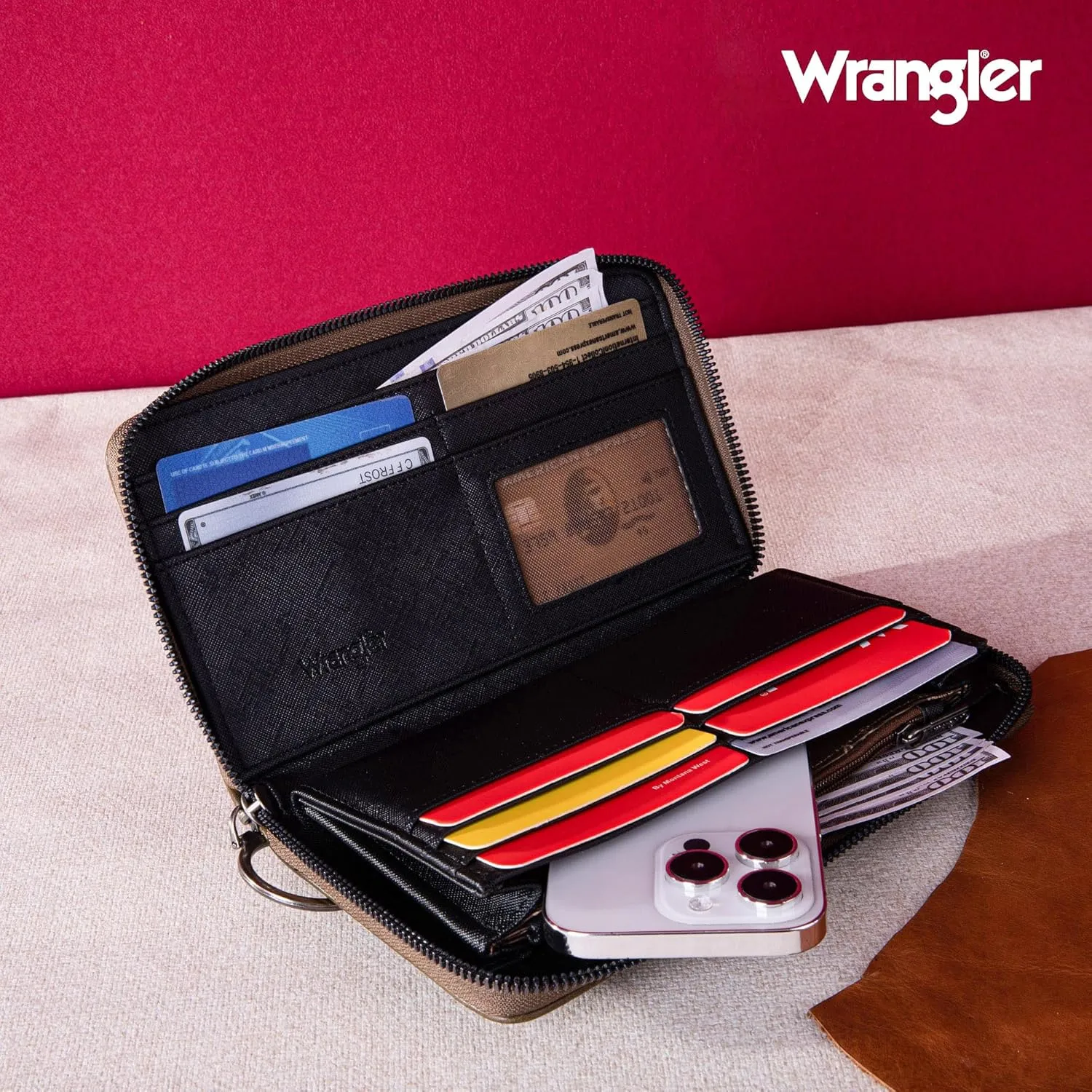 Wrangler Womens Wallet Wristlet Long Purse Designer Clutch Large Capacity Credit Card Holder for Women Men