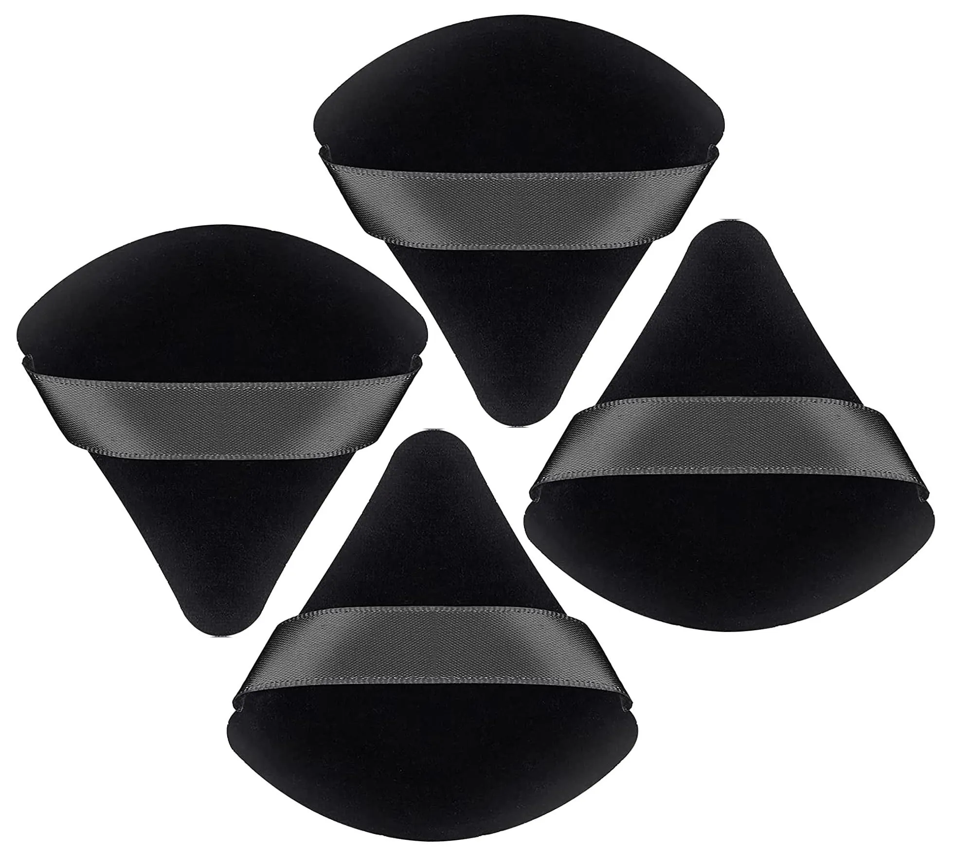 WROLY Triangle Puff 4 Pcs for Pressed Powder, Soft & Resuable Foundation Sponge With Strap, Makeup Sponge Perfect For Dry & Wet Makeup (Black   Black)