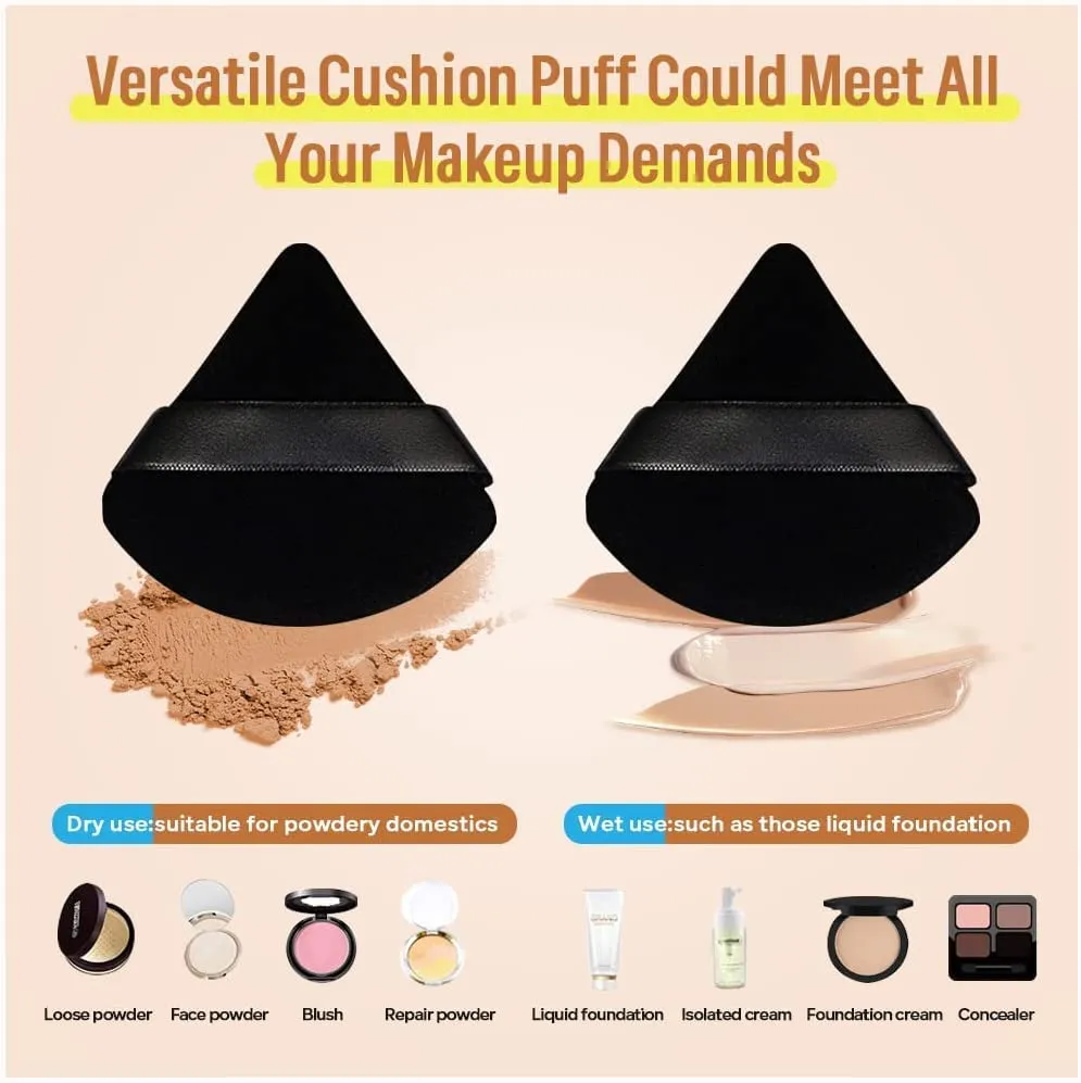WROLY Triangle Puff 4 Pcs for Pressed Powder, Soft & Resuable Foundation Sponge With Strap, Makeup Sponge Perfect For Dry & Wet Makeup (Black   Black)