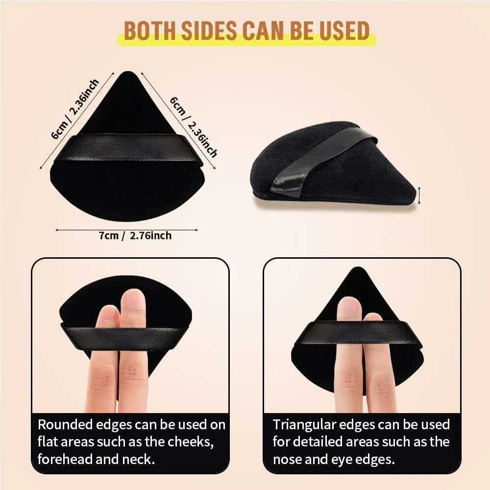 WROLY Triangle Puff 4 Pcs for Pressed Powder, Soft & Resuable Foundation Sponge With Strap, Makeup Sponge Perfect For Dry & Wet Makeup (Black   Black)