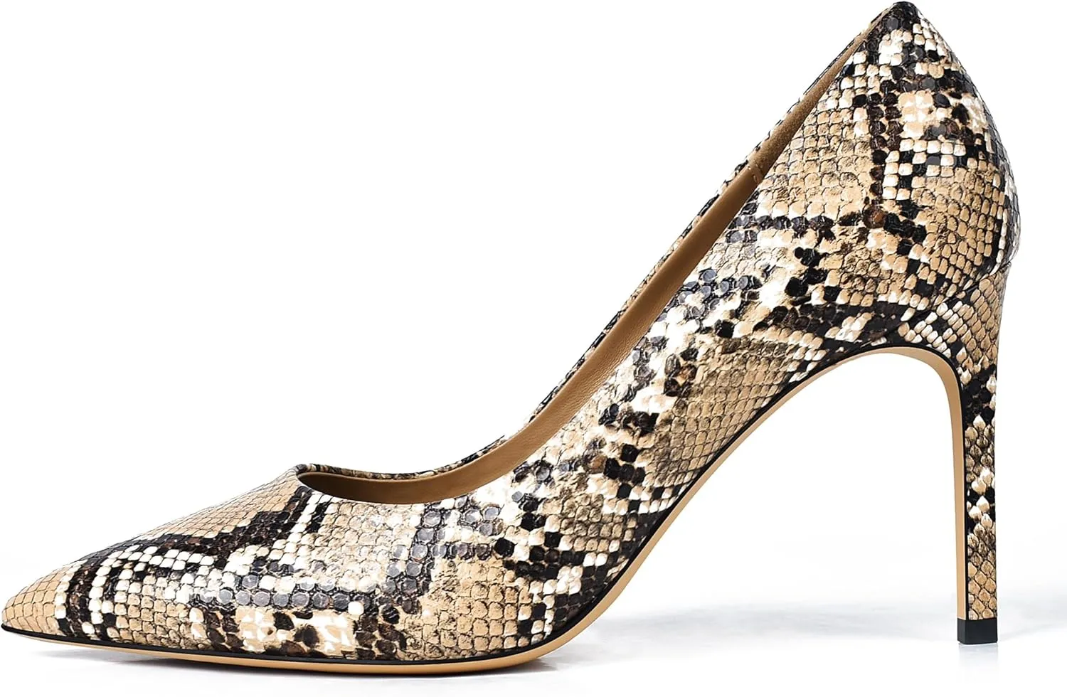 XINIUNIU Snake Skin Heels for Women Synthetic Printing Snakeskin Pumps Pointed Toe Kitten Stiletto Slip On Closed Toe Dress Shoes 3.5 Inch