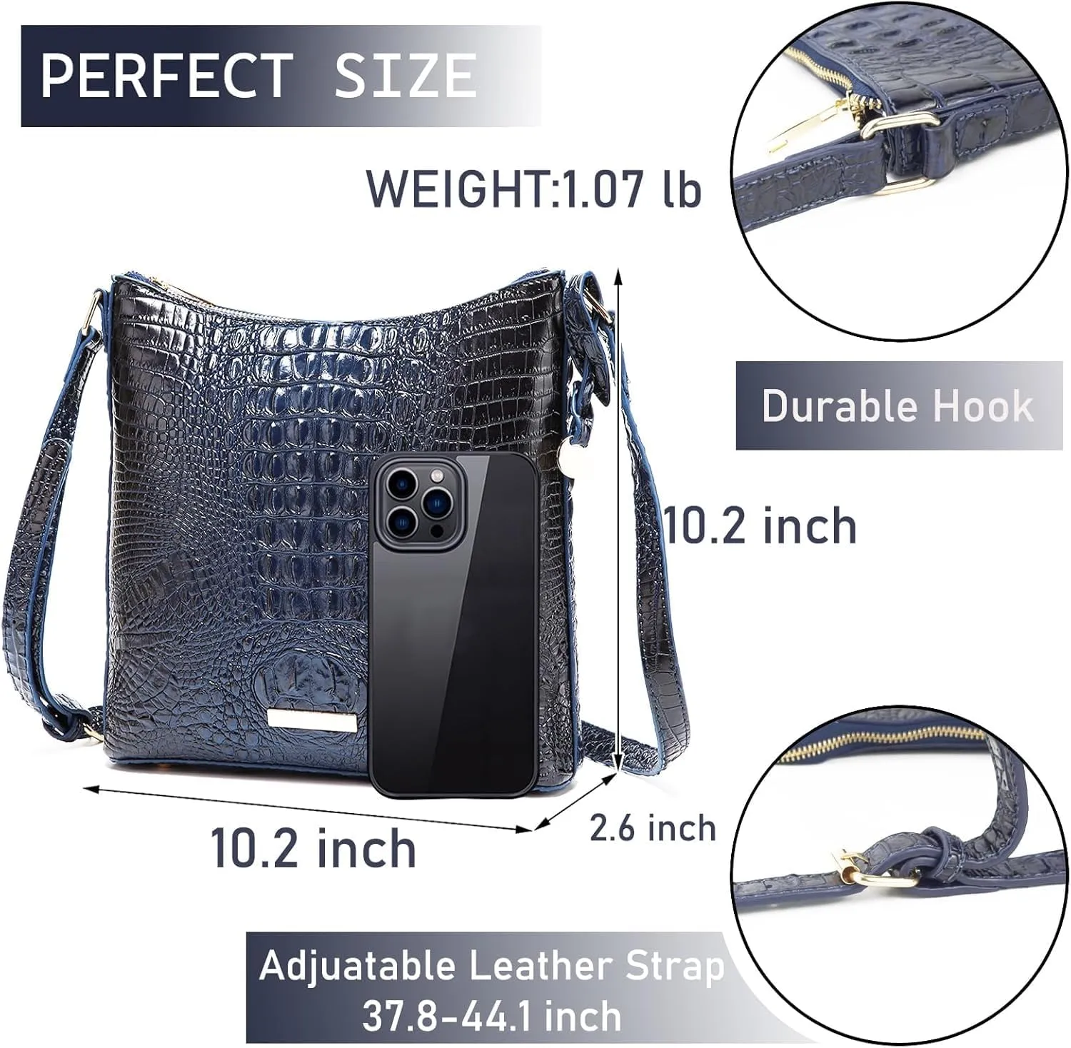 XXGJOALD-Shoulder Crocodile Flat Handbags for Women trendy Ladies Shoulder Bag Embossed Pattern Leather Crossbody Purse