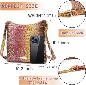 XXGJOALD-Shoulder Crocodile Flat Handbags for Women trendy Ladies Shoulder Bag Embossed Pattern Leather Crossbody Purse