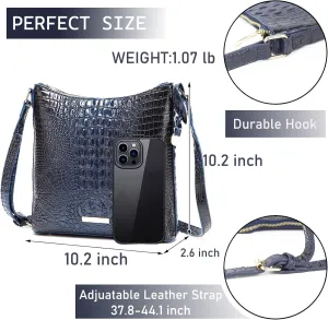 XXGJOALD-Shoulder Crocodile Flat Handbags for Women trendy Ladies Shoulder Bag Embossed Pattern Leather Crossbody Purse