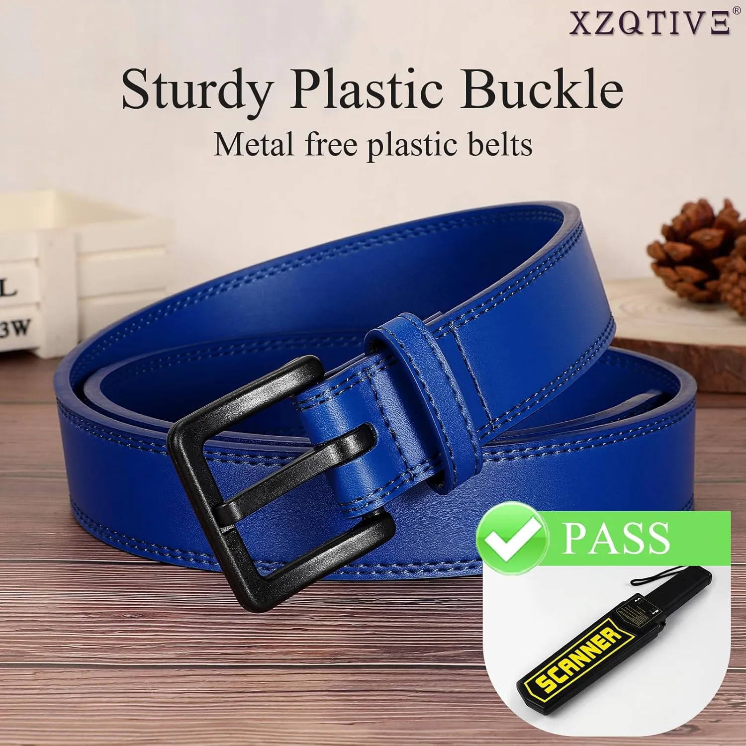 XZQTIVE Men’s Metal Free Belt Hypoallergenic Leather Belts For Jeans Dress Nickle Free TSA Belt With Black Buckle
