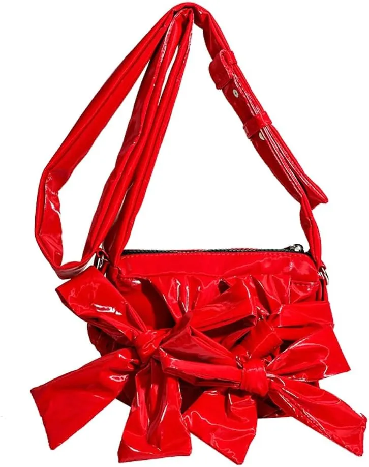 Y2k Bow-Tie Crossbody Bags for Women Chic Plisse Purses for Women Soft Shoulder Bag Trendy Handbag for Party Shopping Travel