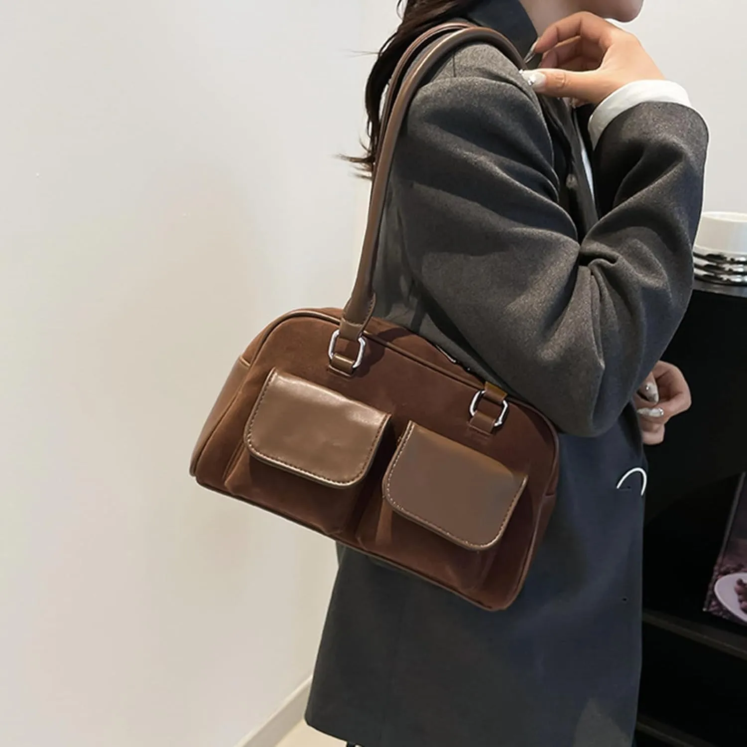 Y2K Shoulder Bag for Women Black Small Purse Brown Purse Trendy Purse Retro Women's Shoulder Handbags Purses