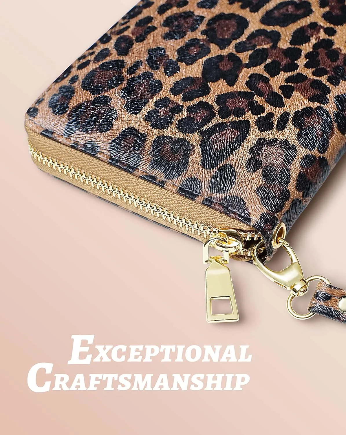 Yarnic Leopard Wallet-Wallet for Women with Credit Card Holder Money Pockets Wristlet Band Wallet Case Coin Money Clip Woman Purse with RFID Blocking Large Capacity with Zipper Cheetah Wallet
