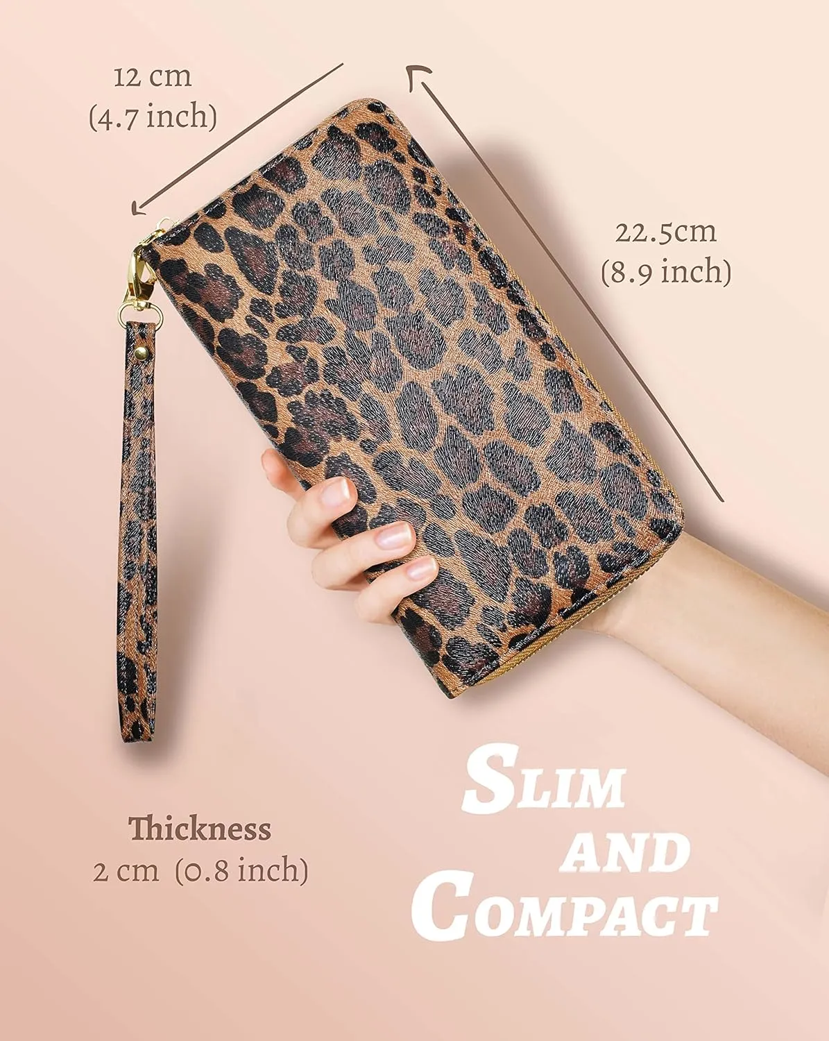 Yarnic Leopard Wallet-Wallet for Women with Credit Card Holder Money Pockets Wristlet Band Wallet Case Coin Money Clip Woman Purse with RFID Blocking Large Capacity with Zipper Cheetah Wallet