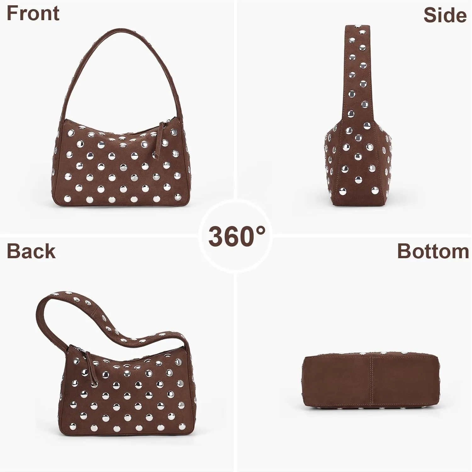 YFGBCX Studded Purses Black Shoulder Bag Y2K Purse for Women Handbag Soft Leather Fall Purse