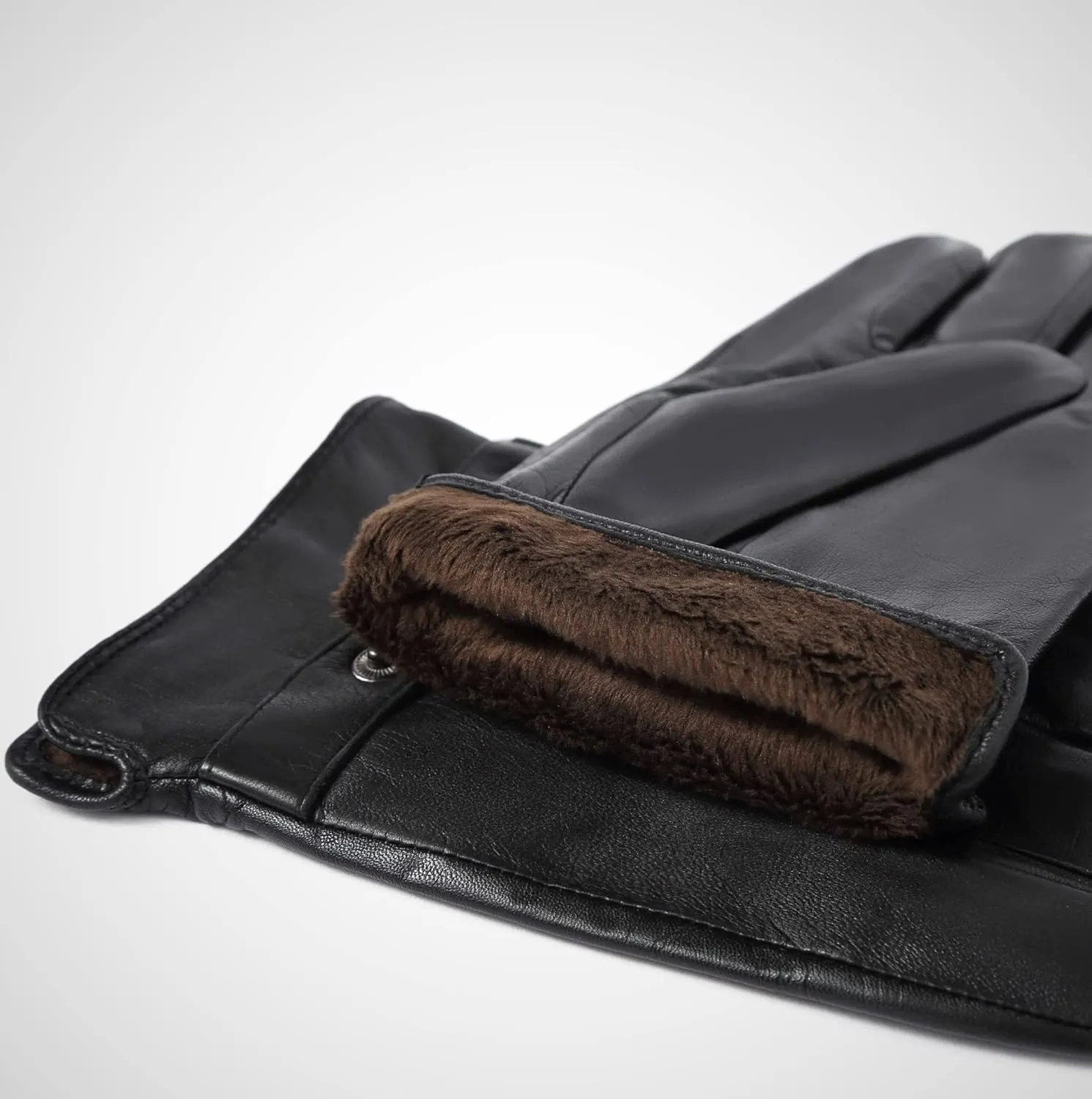 YISEVEN Winter Men's Warm Genuine Lambskin Leather Gloves Skin Tight with Button