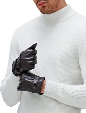 YISEVEN Winter Men's Warm Genuine Lambskin Leather Gloves Skin Tight with Button