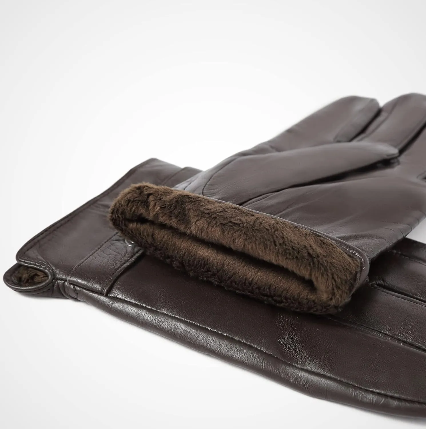 YISEVEN Winter Men's Warm Genuine Lambskin Leather Gloves Skin Tight with Button