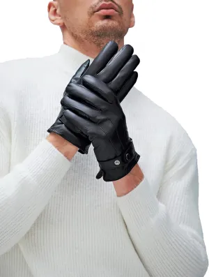 YISEVEN Winter Men's Warm Genuine Lambskin Leather Gloves Skin Tight with Button