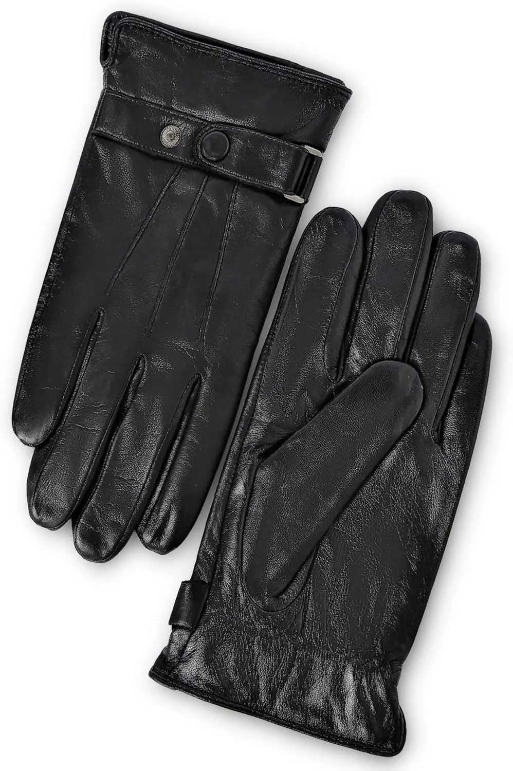 YISEVEN Winter Men's Warm Genuine Lambskin Leather Gloves Skin Tight with Button