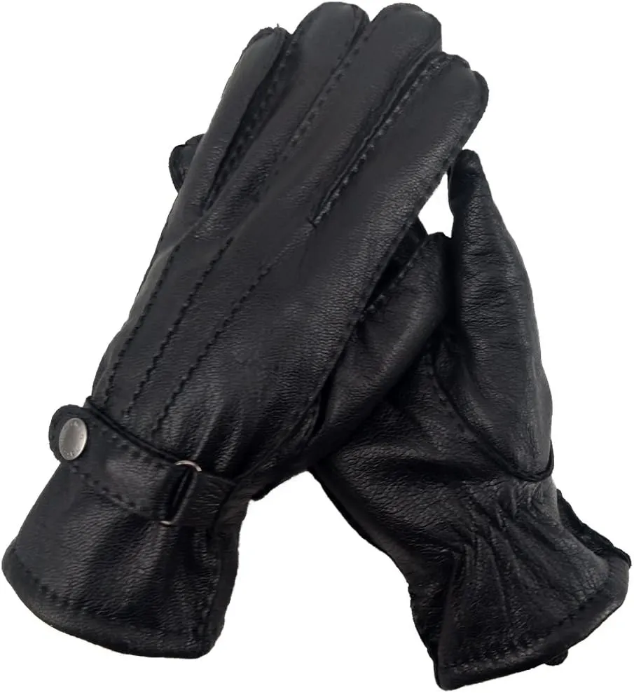 YISEVEN Winter Men's Warm Genuine Lambskin Leather Gloves Skin Tight with Button