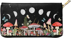 YISHOW Mushroom Wallet Slim Thin Leather Purse Wallet With Zip Around Clutch Casual Handbag For Phone Key Credit Cards