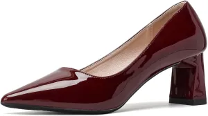 YooPrettyz Women Chunky High Heels Patent Leather Pumps Comfort Dress Retro Closed Pointed Toe Party Shoes