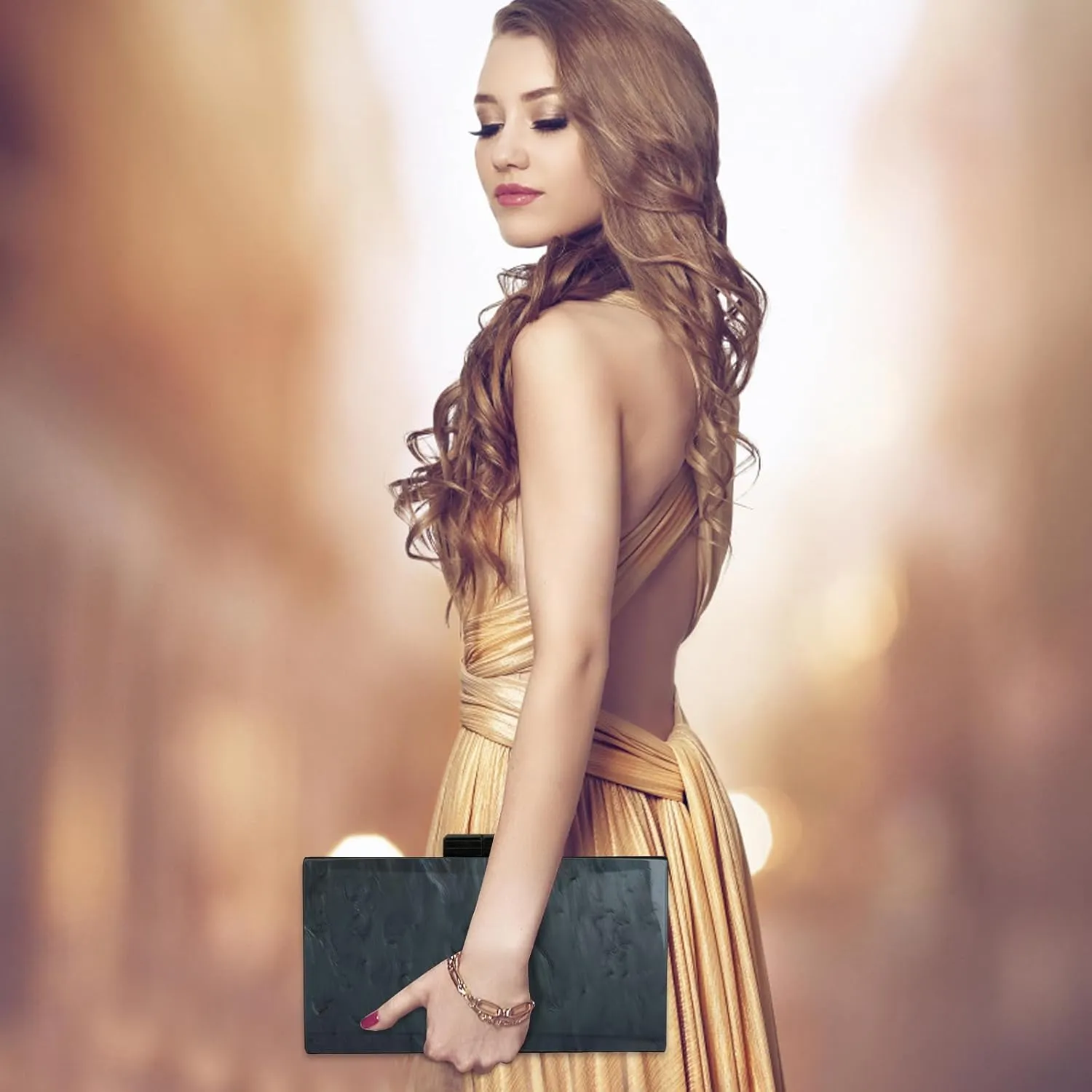 YYW Acrylic Clutch Purses for Women Wedding : Multicolor Evening Crossbody Bag Marbling Handbags with Detachable Chain