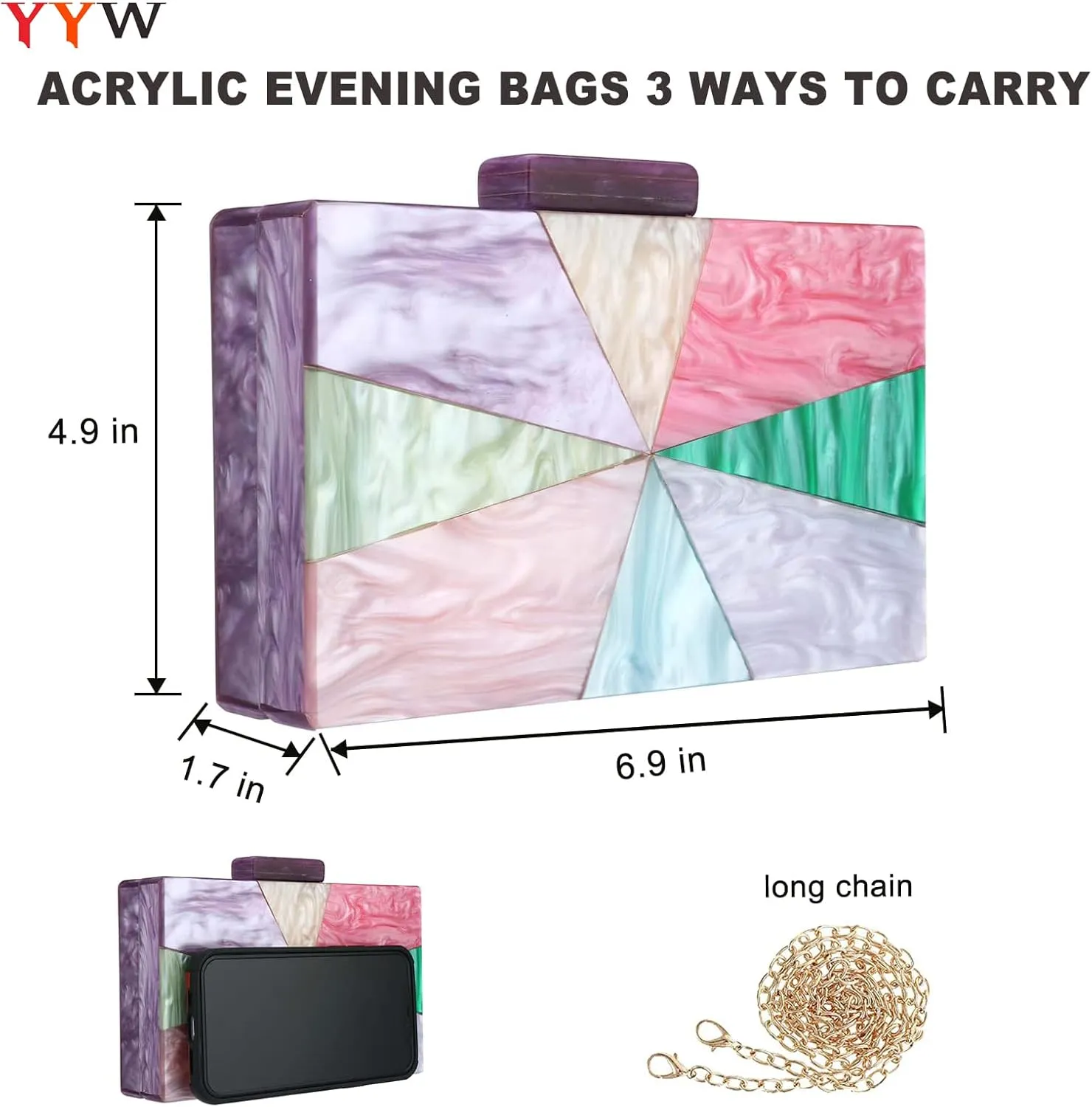 YYW Acrylic Clutch Purses for Women Wedding : Multicolor Evening Crossbody Bag Marbling Handbags with Detachable Chain