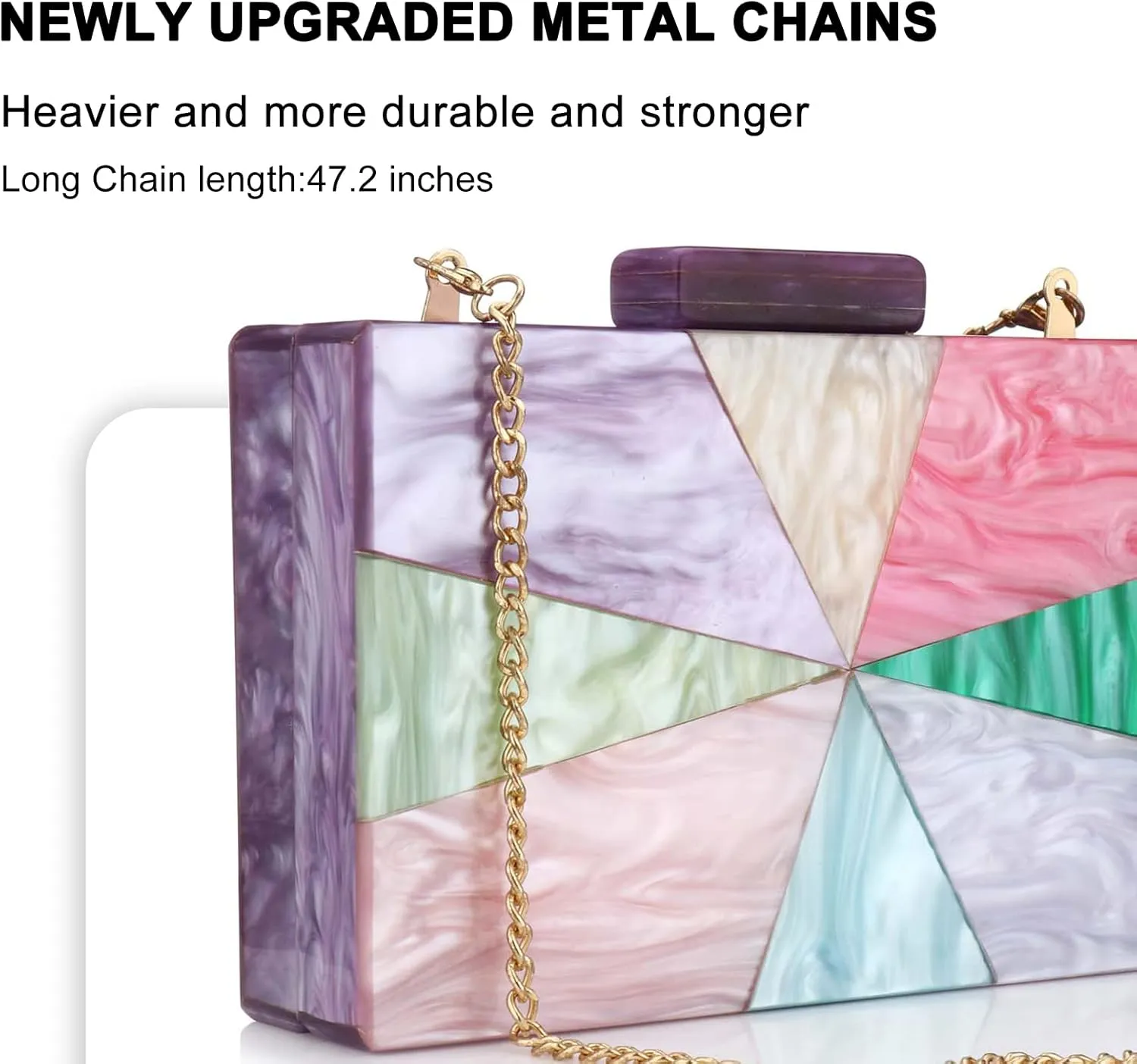 YYW Acrylic Clutch Purses for Women Wedding : Multicolor Evening Crossbody Bag Marbling Handbags with Detachable Chain