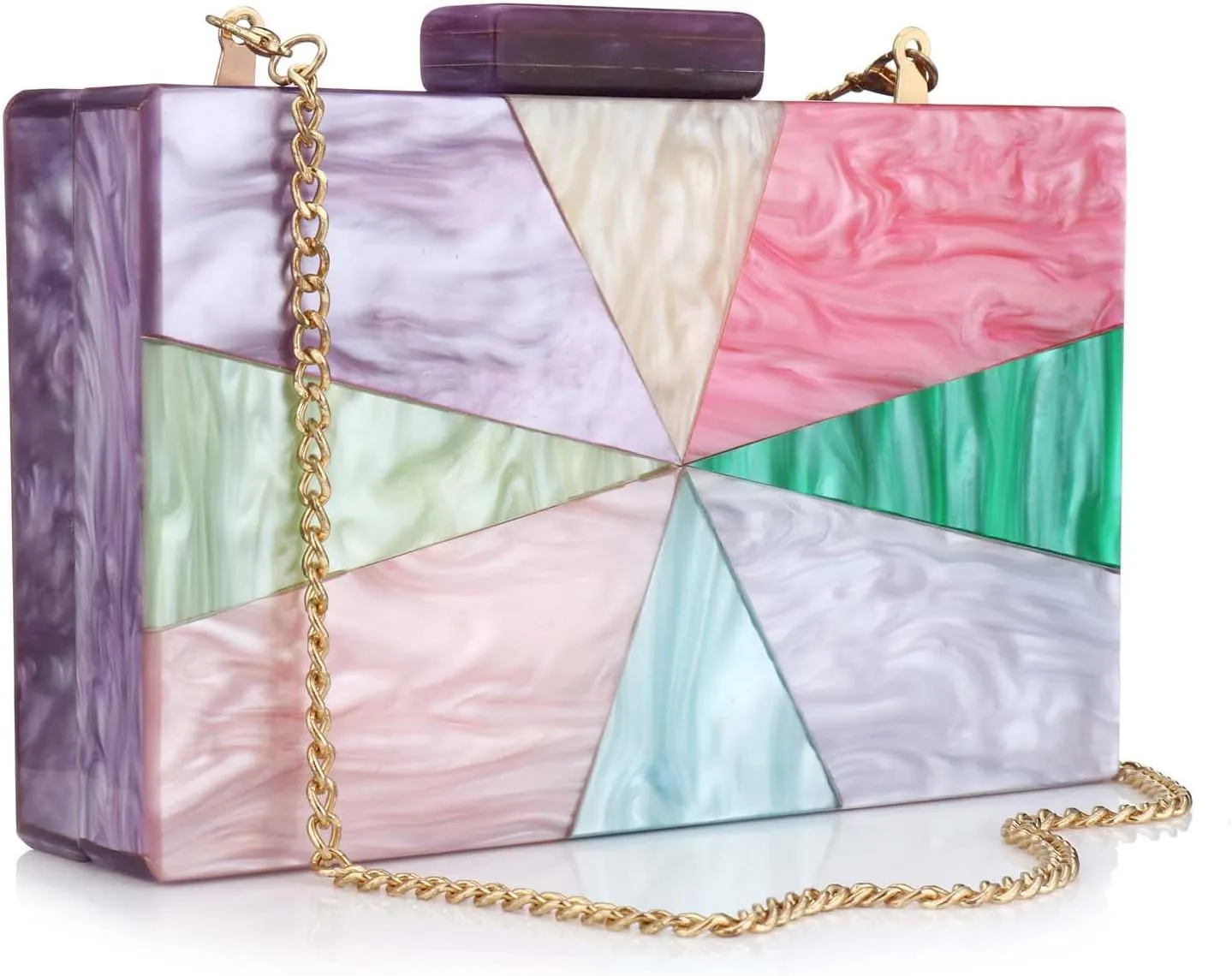 YYW Acrylic Clutch Purses for Women Wedding : Multicolor Evening Crossbody Bag Marbling Handbags with Detachable Chain